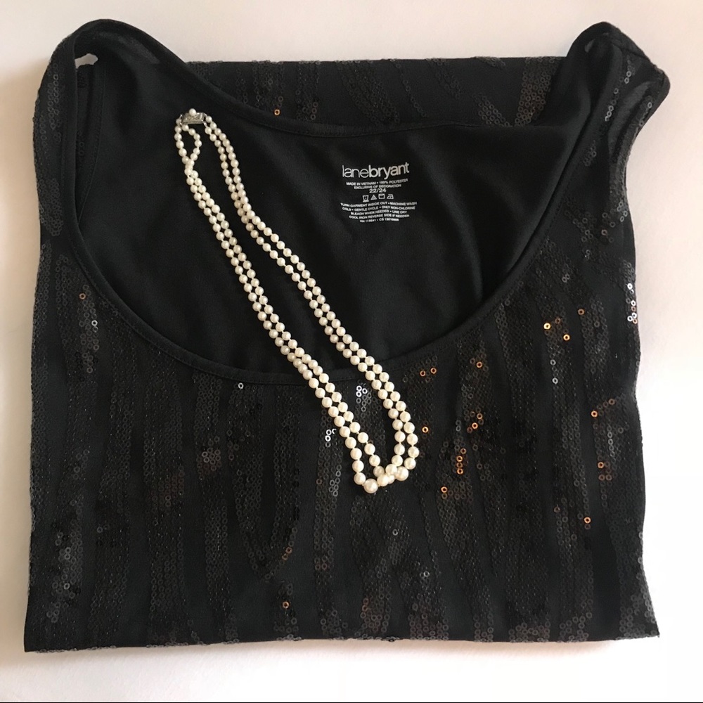 壟 Lane Bryant Holiday Black Sequin Sleeveless Top